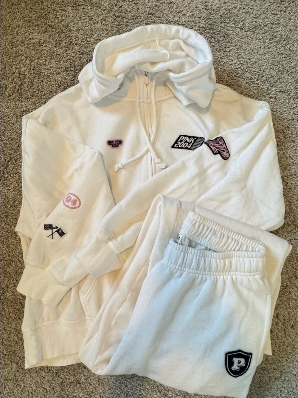 PINK Victoria's Secret White  Hoodie & Jogger Set